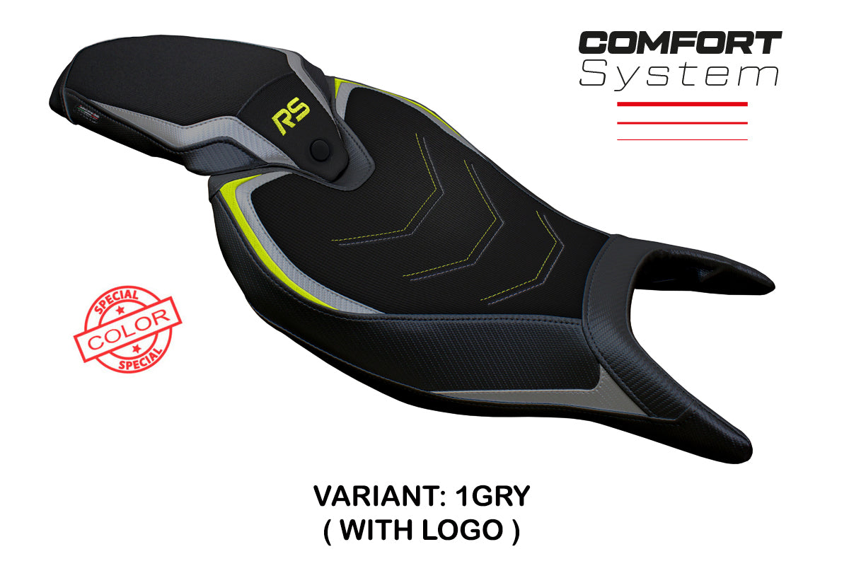 Funda de asiento Tappezzeria Italia TPZ Comfort para Triumph Speed ​​Triple 1200 RS 2022-2025 en gris y amarillo