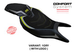 Funda de asiento Tappezzeria Italia TPZ Comfort para Triumph Speed ​​Triple 1200 RS 2022-2025 en gris y amarillo