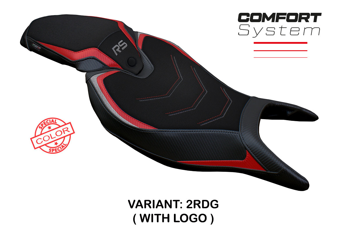 Funda de asiento Tappezzeria Italia TPZ Comfort para Triumph Speed ​​Triple 1200 RS 2022-2025 en rojo y gris