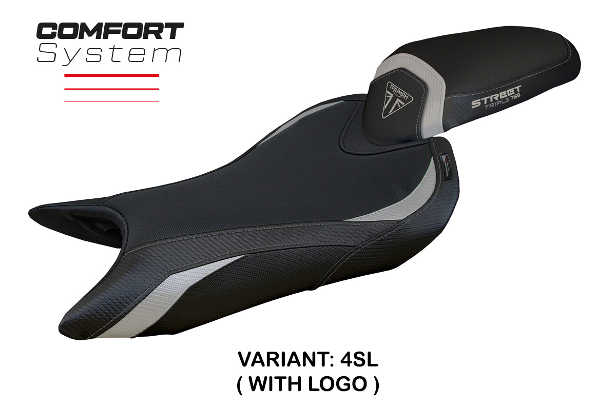 Funda de asiento para Triumph Street Triple 765 2023-2025 Tappezzeria Italia TPZ Comfort en plata y negro