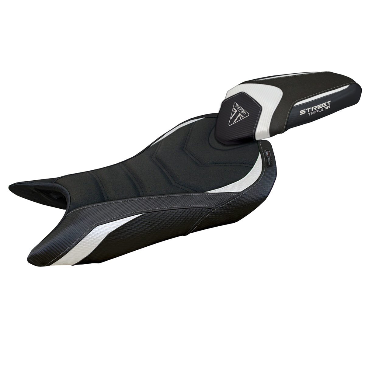 Funda de asiento para Triumph Street Triple 765 2023-2025 Tappezzeria Italia TPZ Ultragrip en blanco y negro