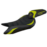 Funda de asiento Tappezzeria Italia TPZ Ultragrip para Triumph Street Triple 765 2023-2025 en amarillo y negro