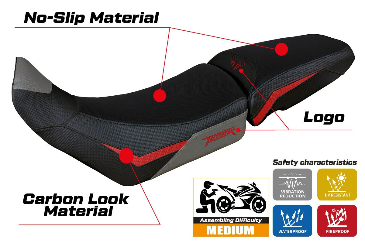 Funda de asiento para Triumph Tiger 850 Sport 2021-2025 Tappezzeria Italia TPZ Rojo Gris Negro