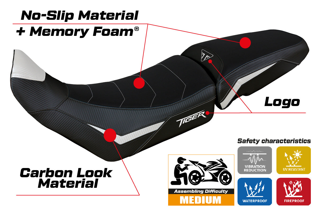 Funda de asiento para Triumph Tiger 900 2020-2023 Tappezzeria Italia TPZ Comfort en blanco y negro