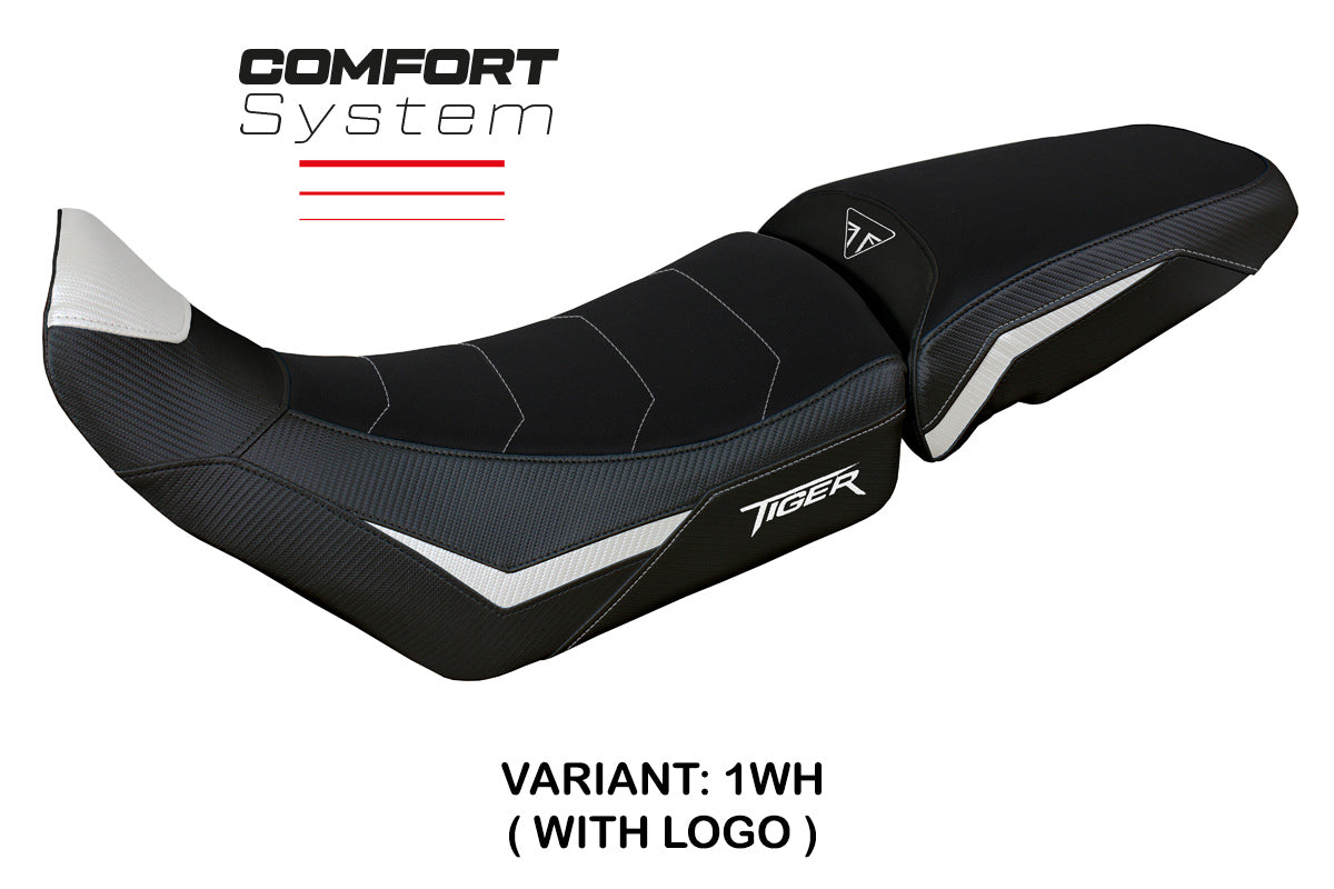Funda de asiento para Triumph Tiger 900 2020-2023 Tappezzeria Italia TPZ Comfort en blanco y negro