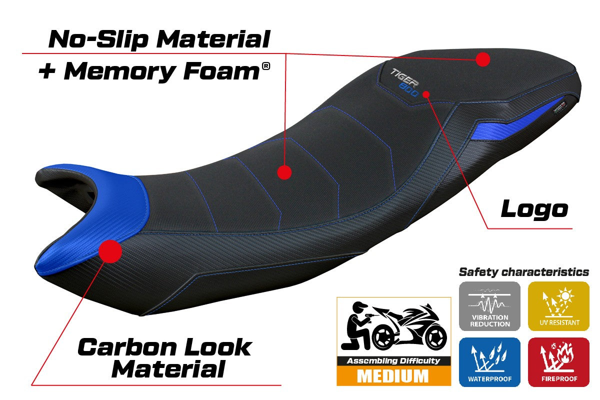 Funda de asiento para Triumph Tiger Sport 800 2025 Tappezzeria Italia TPZ Comfort Azul Negro