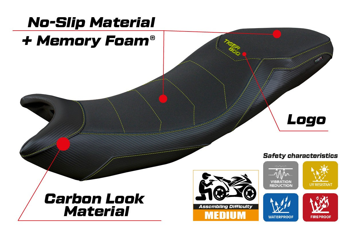 Funda de asiento para Triumph Tiger Sport 800 2025 Tappezzeria Italia TPZ Comfort Negro Amarillo Fluo
