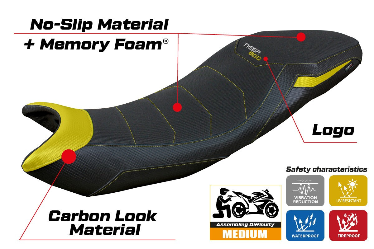 Funda de asiento para Triumph Tiger Sport 800 2025 Tappezzeria Italia TPZ Comfort Amarillo Negro