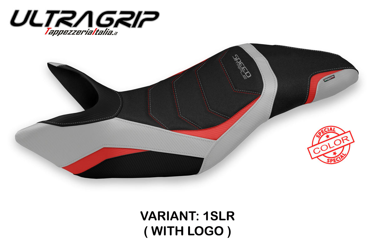 Triumph Speed Triple 2011-2015 Seat Cover Tappezzeria Italia TPZ Ultragrip in Silver and Red