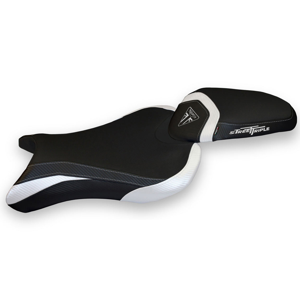 Funda de asiento Tappezzeria Italia TPZ Comfort para Triumph Street Triple 765 2017-2022 en blanco