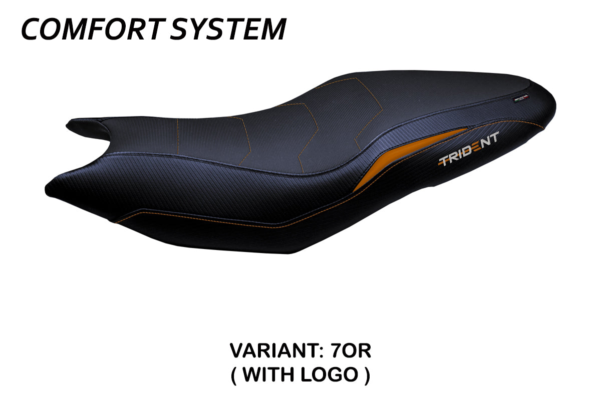 Funda de asiento para Triumph Trident 660 2021-2025 Tappezzeria Italia TPZ Comfort en naranja y negro