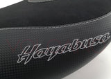 Fundas de asiento Volcano para Suzuki Hayabusa 2008-2020, delanteras y traseras, con aspecto de carbono y agarre en negro y azul.