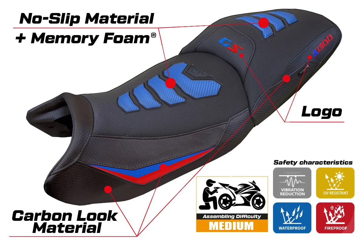BMW R1300GS Touring 2023-2026 Seat Cover TPZ Italia Comfort Plus Red Blue White