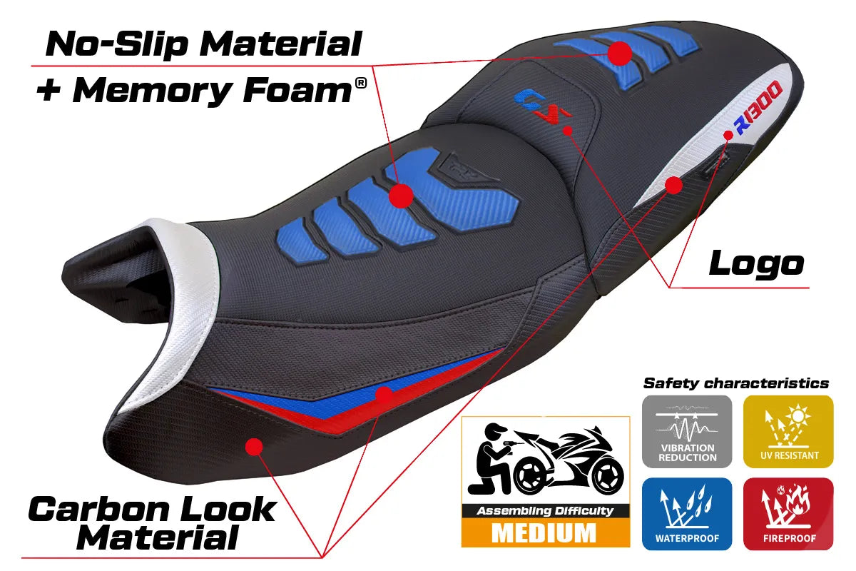 BMW R1300GS Touring 2023-2026 Seat Cover TPZ Italia Comfort Plus Blue Red White