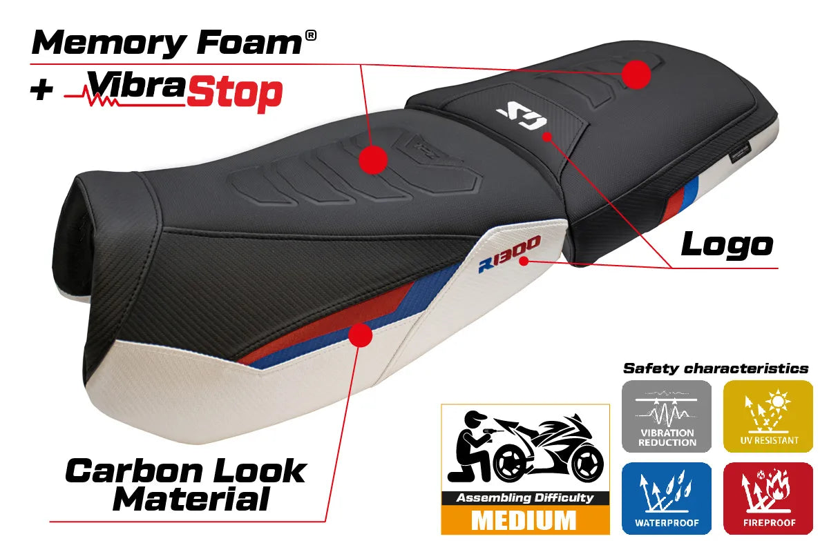 BMW R1300GS ADV Trophy 2024-2026 Seat Cover TPZ Italia Comfort Plus White Red Blue
