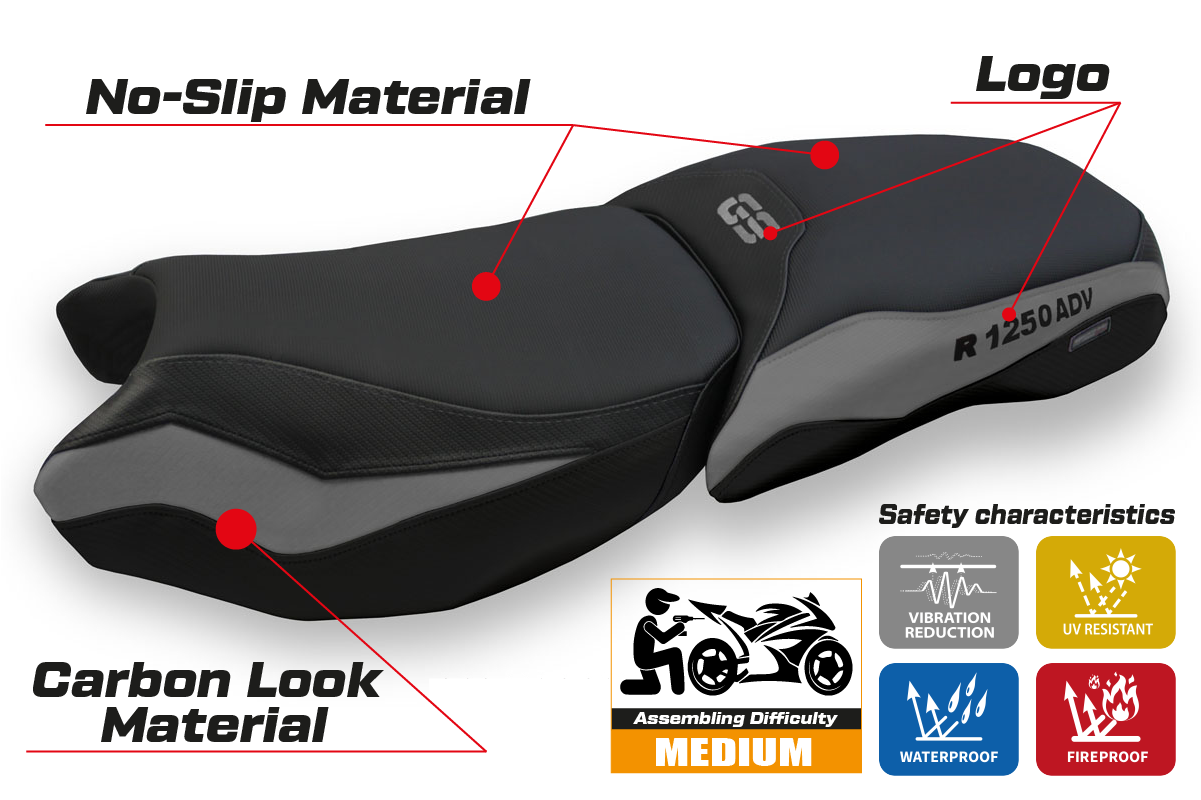 BMW R1250 GS Adventure 2019-2024 Seat Cover TPZ Italia Comfort Grey
