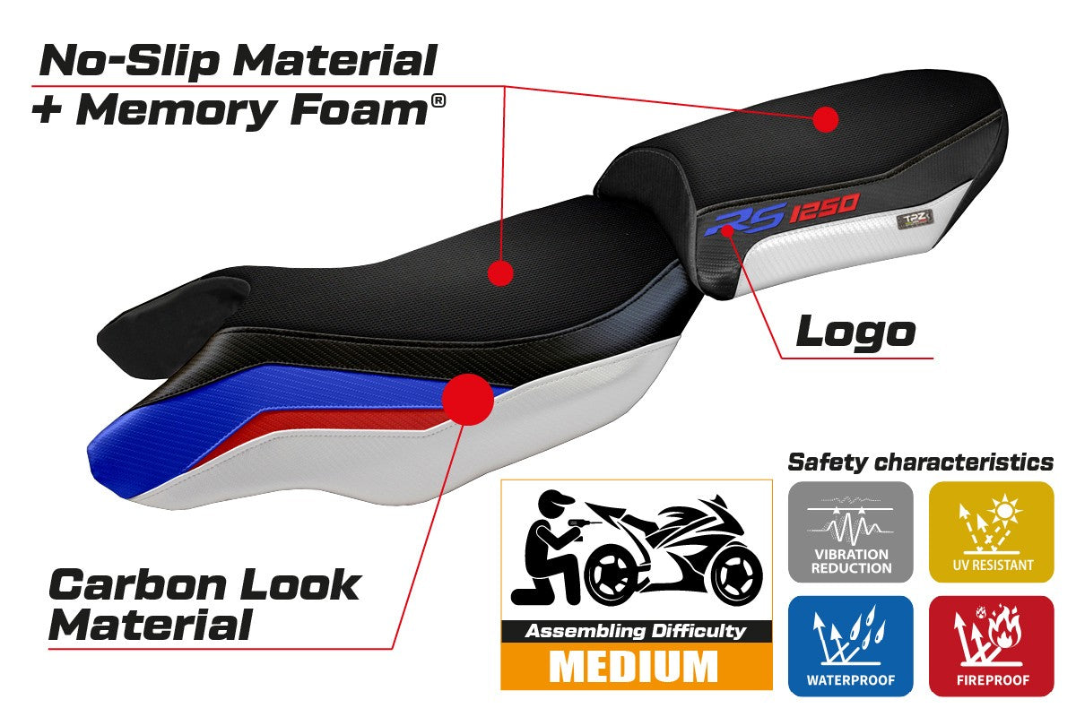 BMW R1250RS 2020-2024 Seat Cover TPZ Italia Comfort Blue White Red