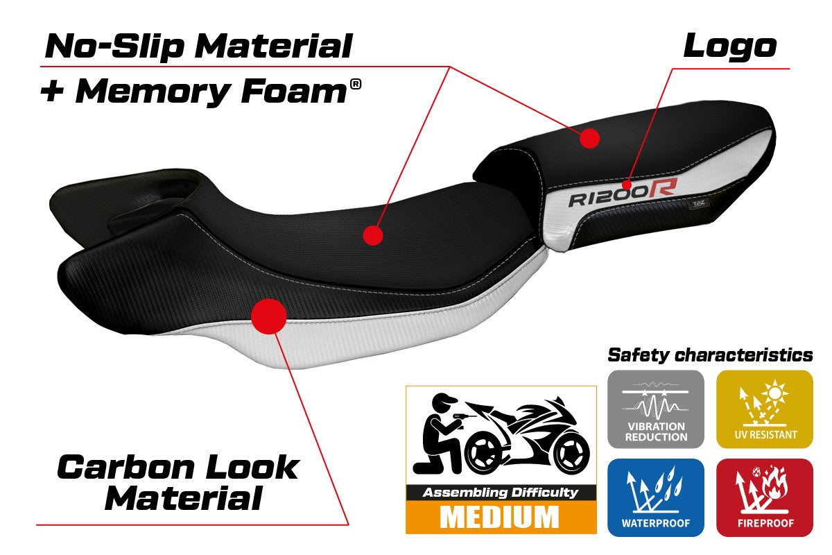 BMW R1200R 2015-2018 Seat Cover TPZ Italia Comfort White Black