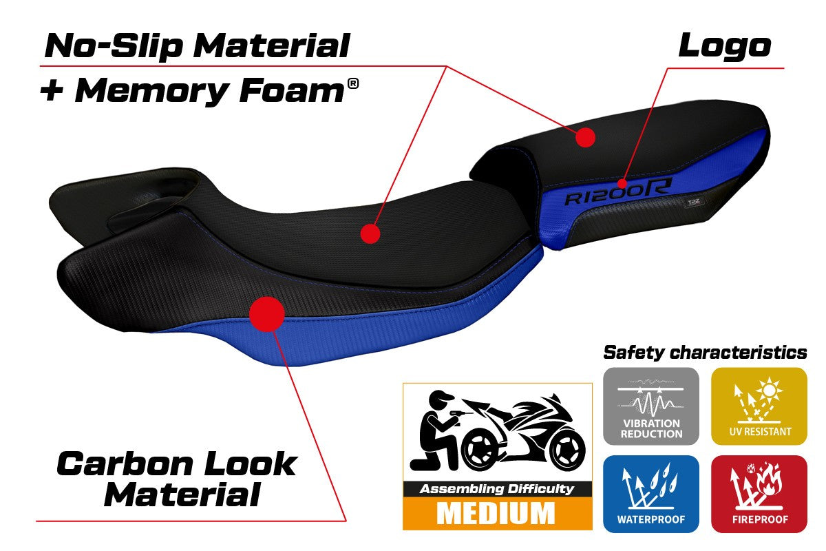 BMW R1200R 2015-2018 Seat Cover TPZ Italia Comfort Blue Black