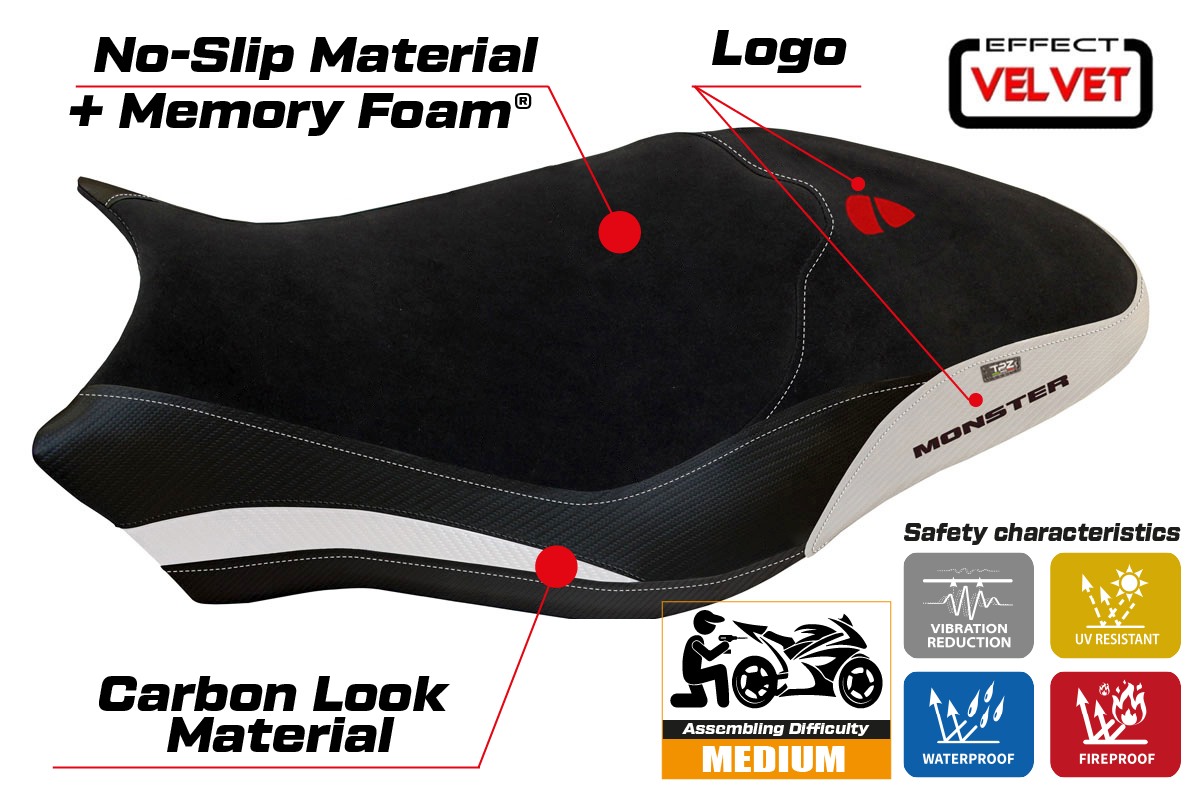 Ducati Monster 821 1200 2017-2020 Seat Cover TPZ Italia Velvet Comfort White