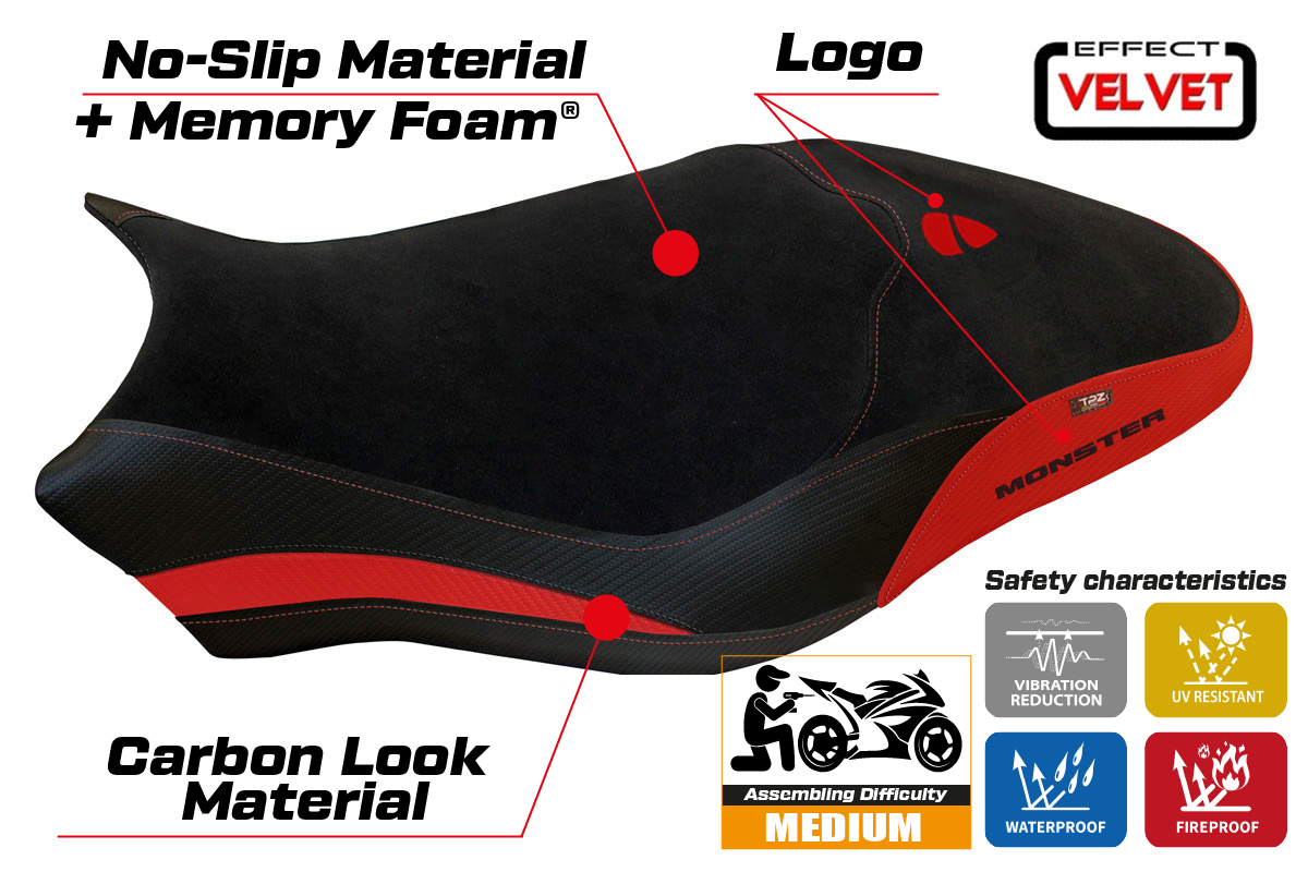 Ducati Monster 821 1200 2017-2020 Seat Cover TPZ Italia Velvet Comfort Red
