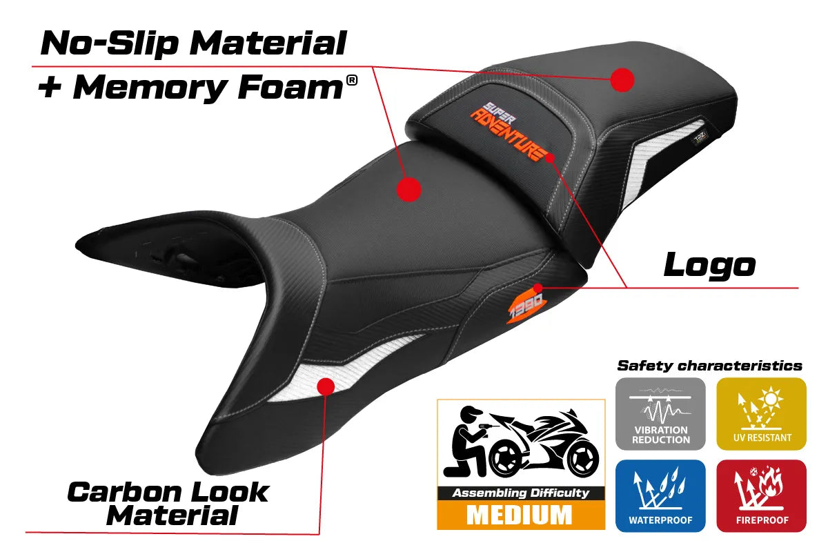 KTM 1390 Super Adventure S 2025-2026 Seat Cover TPZ Italia Comfort White Black
