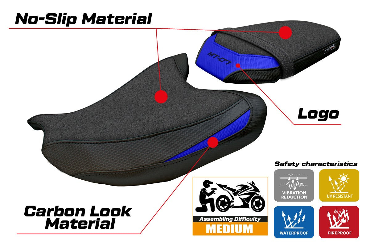 Funda de asiento Yamaha MT-07 FZ07 2025 Tappezzeria Italia TPZ Ultragrip Azul Negro