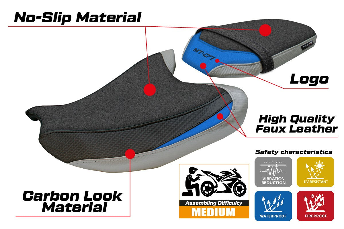 Yamaha MT-07 FZ07 2025 Seat Cover Tappezzeria Italia TPZ Ultragrip Silver Light Blue Black