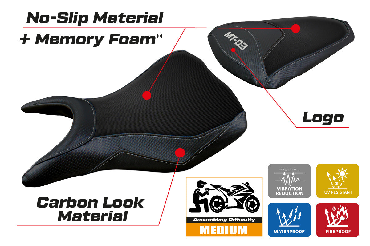 Funda de asiento Yamaha MT-03 FZ03 2020-2024 Tappezzeria Italia TPZ Comfort en negro