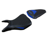 Funda de asiento Yamaha MT-03 FZ03 2020-2024 Tappezzeria Italia TPZ Ultragrip en azul y negro