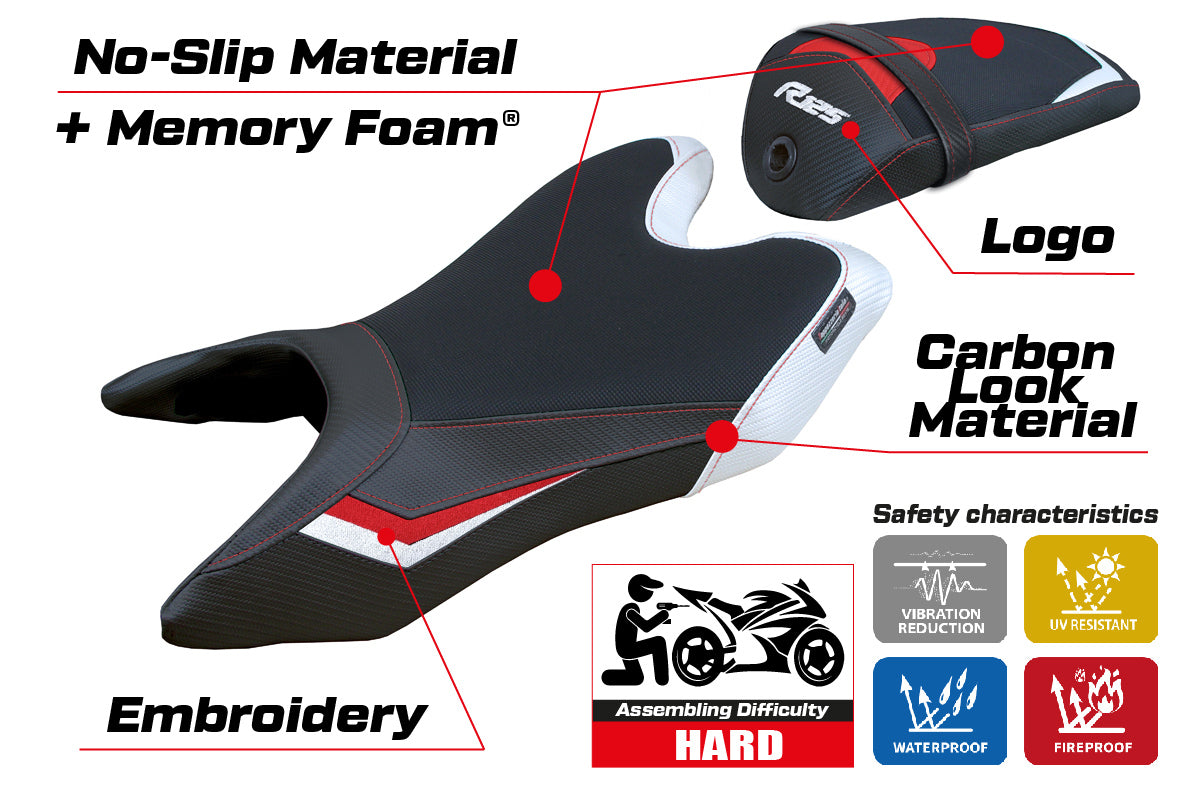 Funda de asiento Yamaha YZF R125 2019-2023 Tappezzeria Italia TPZ Comfort en blanco y rojo