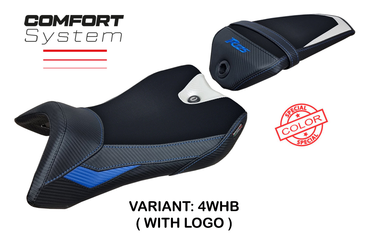 Yamaha YZF R125 2016-2018 Seat Cover Tappezzeria Italia TPZ Comfort in White, Blue and Black