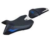 Funda de asiento Yamaha YZF R125 2016-2018 Tappezzeria Italia TPZ Ultragrip en blanco, azul y negro