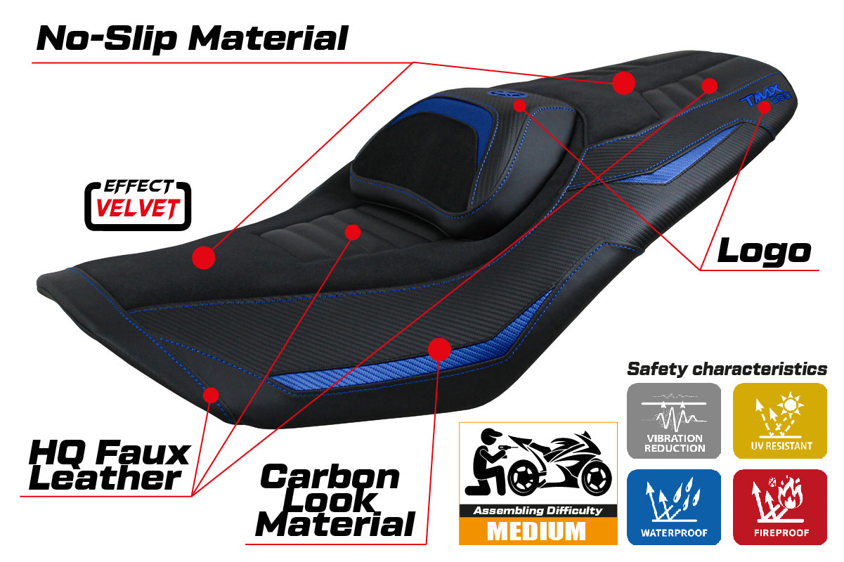 Funda de asiento para Yamaha T-Max 560 2022-2025 Tappezzeria Italia TPZ en azul y negro