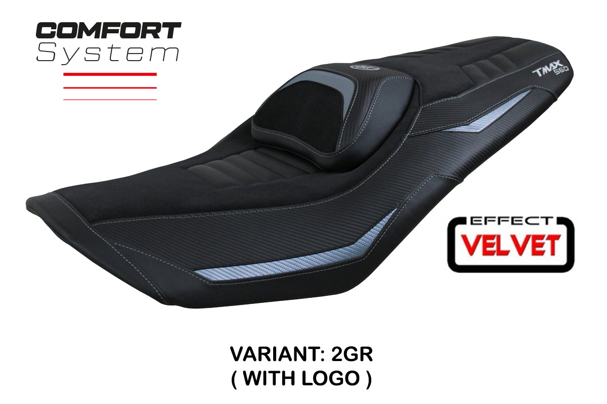 Funda de asiento Yamaha T-Max 560 2022-2025 Tappezzeria Italia TPZ Comfort en gris y negro