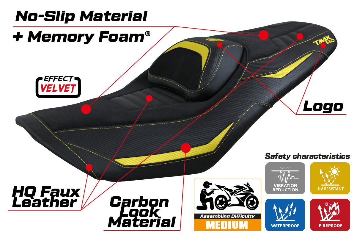 Funda de asiento Yamaha T-Max 560 2022-2025 Tappezzeria Italia TPZ Comfort en amarillo y negro