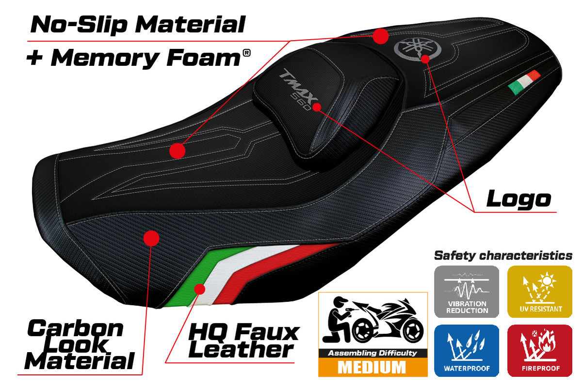 Yamaha T-Max 560 2022-2026 Seat Cover TPZ Italia Comfort Tricolor Black