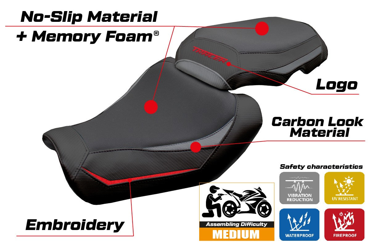 Yamaha Tracer 9 / 9 GT 2025 Seat Cover Tappezzeria Italia TPZ Heating Comfort Grey Red