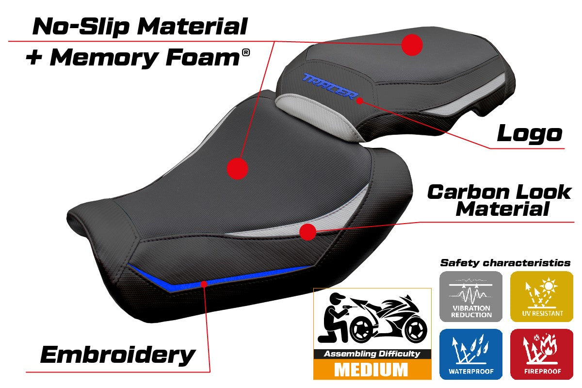 Funda de asiento Yamaha Tracer 9 / 9 GT 2025 Tappezzeria Italia TPZ Comfort Plata Azul Negro