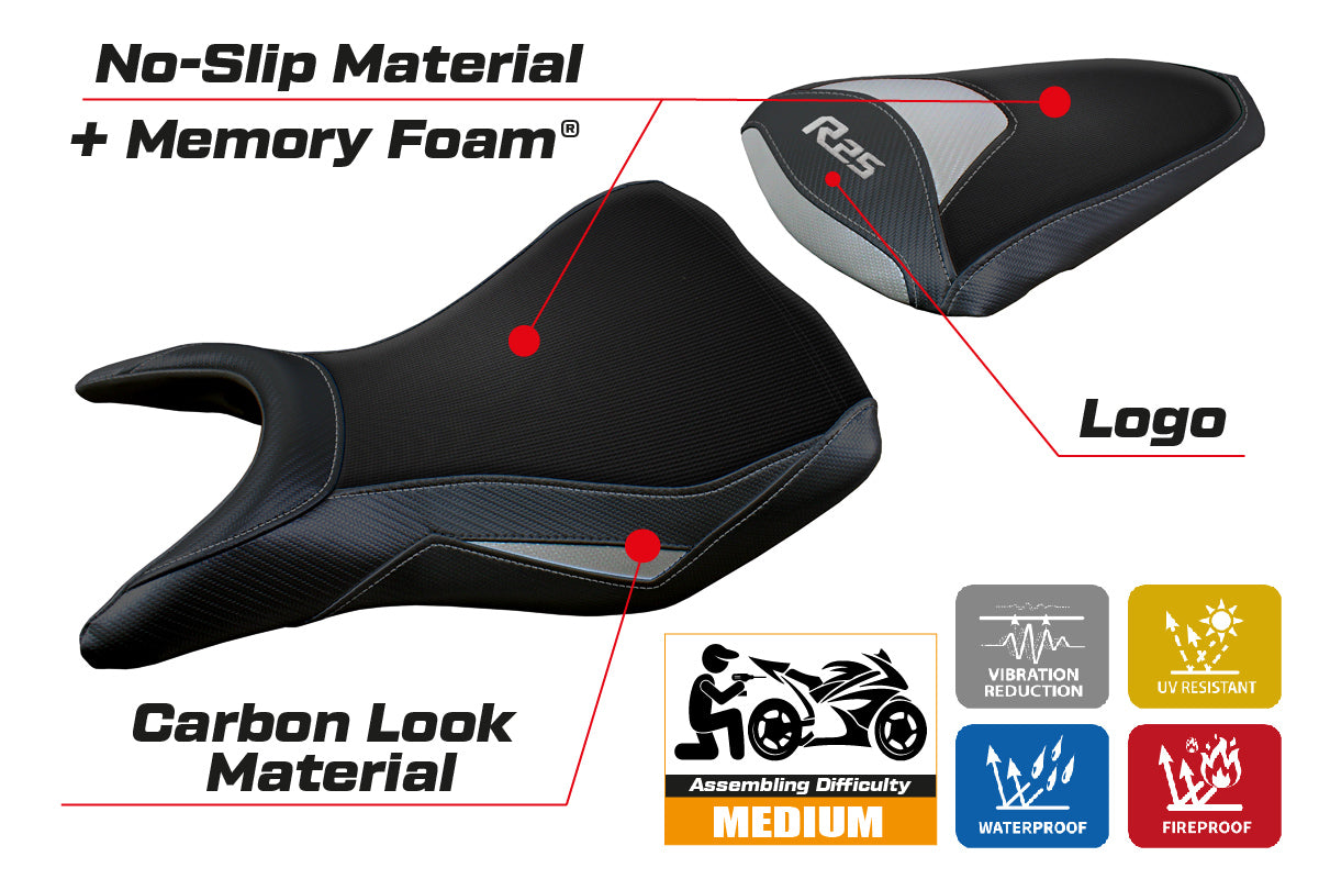 Funda de asiento Yamaha YZF R25 2014-2020 Tappezzeria Italia TPZ Comfort en color plata