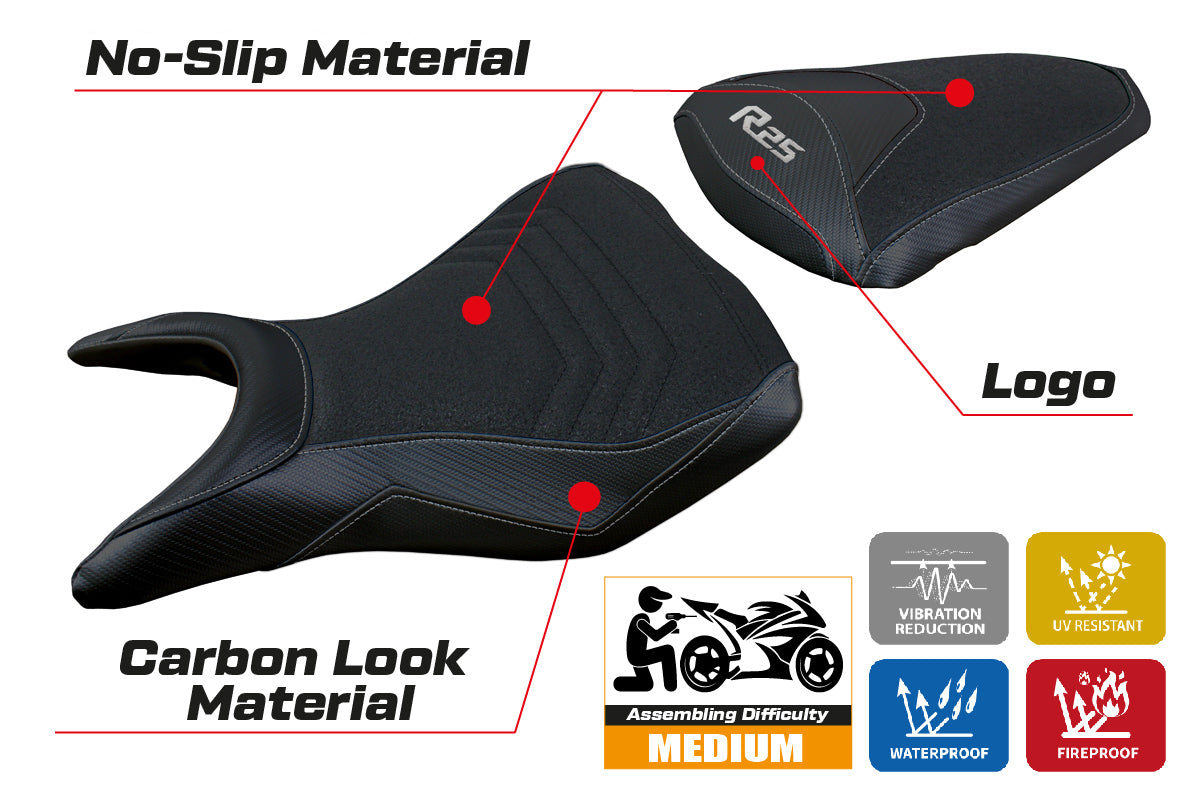 Funda de asiento Yamaha YZF R25 2014-2020 Tappezzeria Italia TPZ Ultragrip en negro