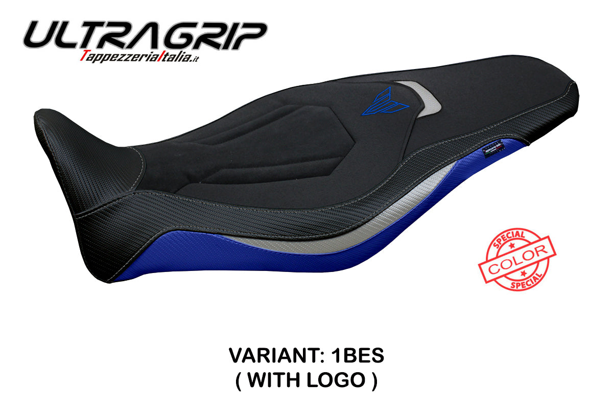 Funda de asiento Yamaha MT-09 FZ09 2021-2023 Tappezzeria Italia TPZ Ultragrip en azul, plata y negro