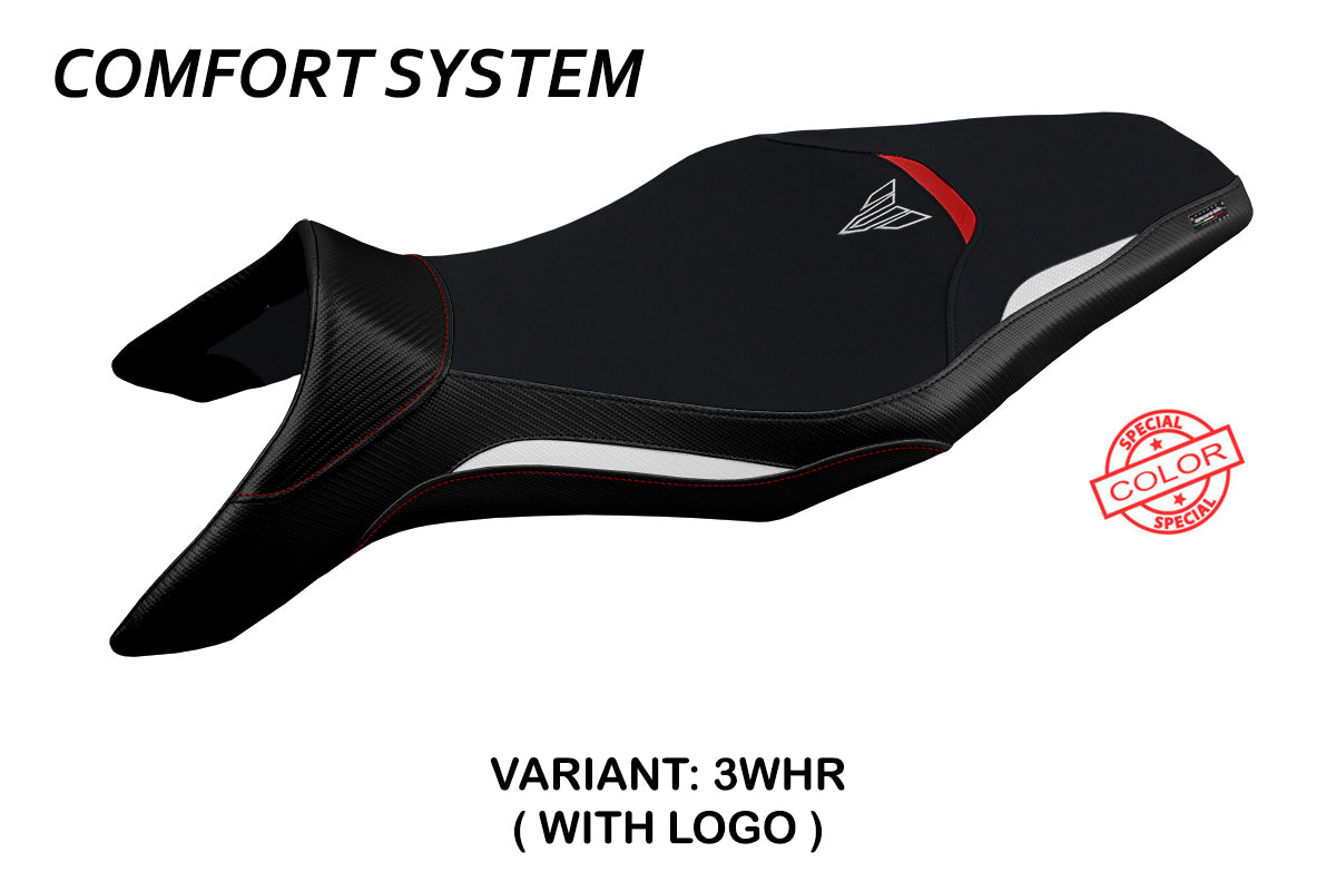 Funda de asiento Yamaha MT-09 FZ09 2013-2020 Tappezzeria Italia TPZ Comfort en blanco y rojo