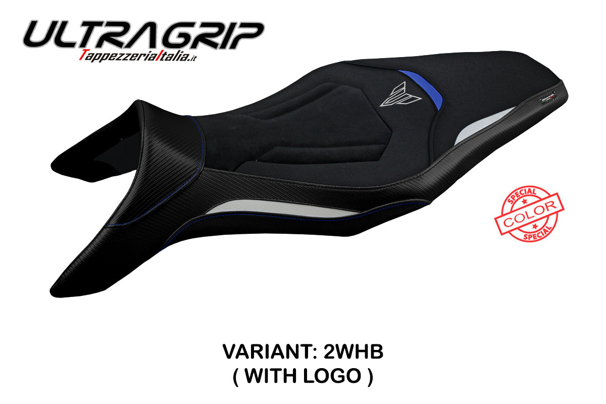 Funda de asiento Yamaha MT-09 FZ09 2013-2020 Tappezzeria Italia TPZ Ultragrip en blanco y azul