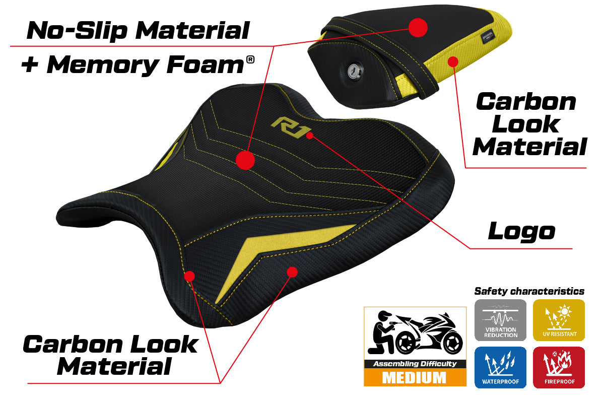 Funda de asiento Yamaha YZF R1 2015-2025 Tappezzeria Italia TPZ Comfort en amarillo