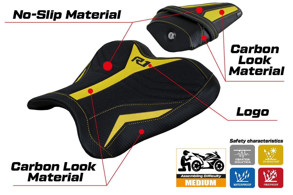 Funda de asiento Yamaha YZF R1 2015-2025 Tappezzeria Italia TPZ Ultragrip en amarillo