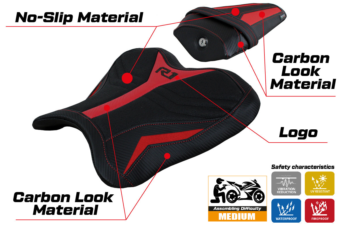 Funda de asiento Yamaha YZF R1 2015-2025 Tappezzeria Italia TPZ Ultragrip en rojo
