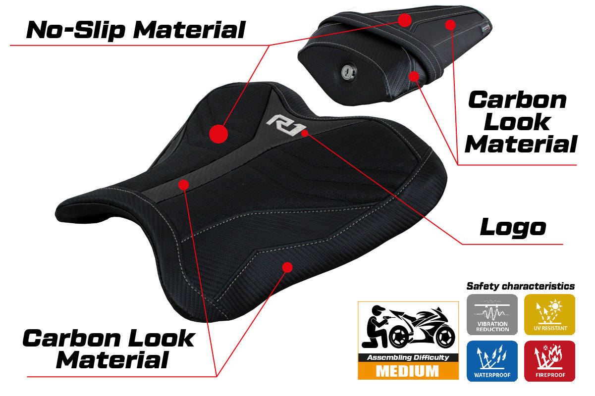 Funda de asiento Yamaha YZF R1 2015-2025 Tappezzeria Italia TPZ Ultragrip en negro