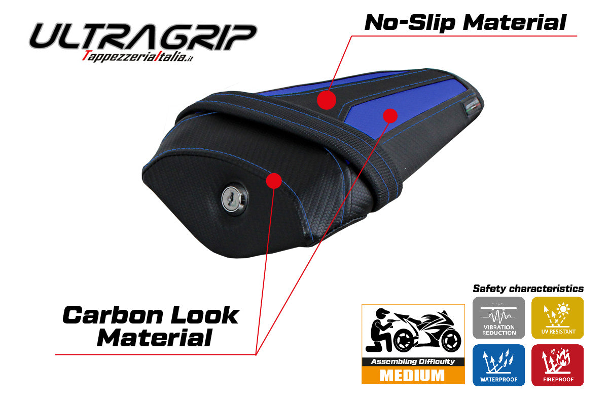 Yamaha YZF R1M 2015-2025 Rear Seat Cover Tappezzeria Italia TPZ Ultragrip in Blue and Black