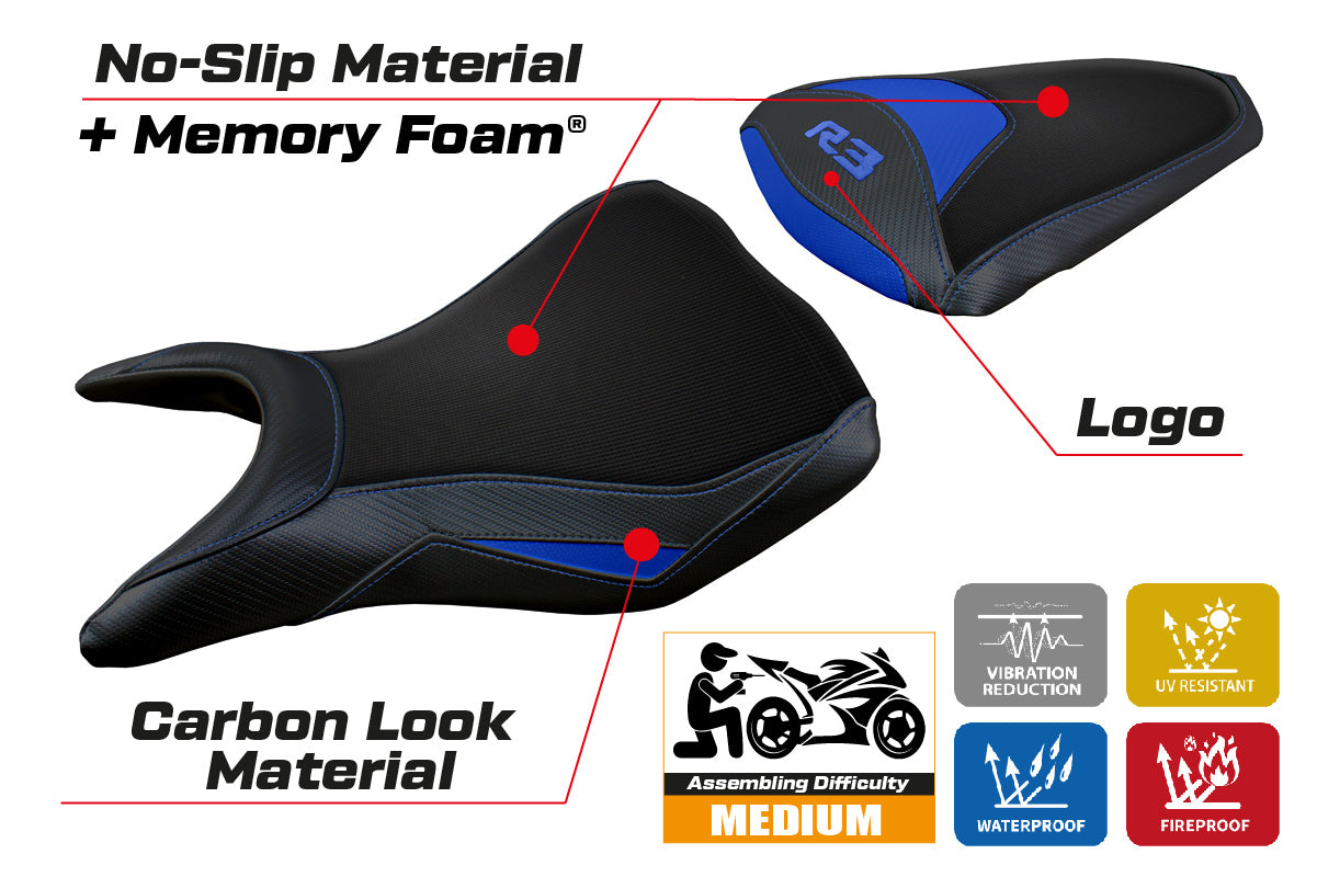 Yamaha YZF R3 2015-2024 Seat Cover from Tappezzeria Italia TPZ Comfort in Blue